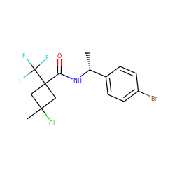 C[C@@H](NC(=O)C1(C(F)(F)F)CC(C)(Cl)C1)c1ccc(Br)cc1 ZINC000026568292