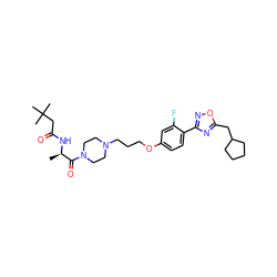 C[C@@H](NC(=O)CC(C)(C)C)C(=O)N1CCN(CCCOc2ccc(-c3noc(CC4CCCC4)n3)c(F)c2)CC1 ZINC000027738256