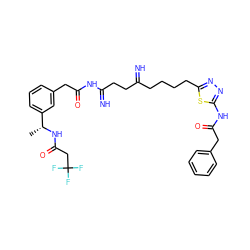 C[C@@H](NC(=O)CC(F)(F)F)c1cccc(CC(=O)NC(=N)CCC(=N)CCCCc2nnc(NC(=O)Cc3ccccc3)s2)c1 ZINC000169698645