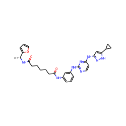 C[C@@H](NC(=O)CCCCCC(=O)Nc1cccc(Nc2nccc(Nc3cc(C4CC4)[nH]n3)n2)c1)c1ccco1 ZINC000473085092