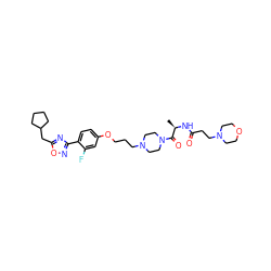 C[C@@H](NC(=O)CCN1CCOCC1)C(=O)N1CCN(CCCOc2ccc(-c3noc(CC4CCCC4)n3)c(F)c2)CC1 ZINC000027744868