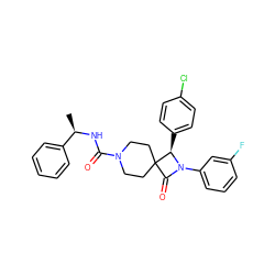 C[C@@H](NC(=O)N1CCC2(CC1)C(=O)N(c1cccc(F)c1)[C@@H]2c1ccc(Cl)cc1)c1ccccc1 ZINC000058502012