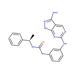 C[C@@H](NC(=O)Nc1cccc(Nc2ncc3c(N)n[nH]c3n2)c1)c1ccccc1 ZINC000084732129