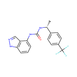 C[C@@H](NC(=O)Nc1cccc2[nH]ncc12)c1ccc(C(F)(F)F)cc1 ZINC000014973755