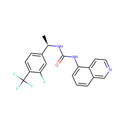 C[C@@H](NC(=O)Nc1cccc2cnccc12)c1ccc(C(F)(F)F)c(F)c1 ZINC000014973631