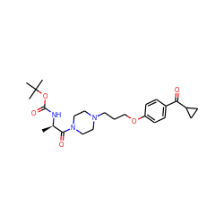 C[C@@H](NC(=O)OC(C)(C)C)C(=O)N1CCN(CCCOc2ccc(C(=O)C3CC3)cc2)CC1 ZINC000013444771