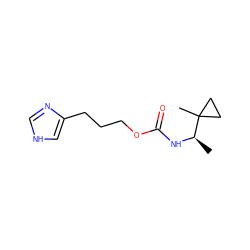 C[C@@H](NC(=O)OCCCc1c[nH]cn1)C1(C)CC1 ZINC000013490993