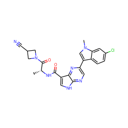 C[C@@H](NC(=O)c1c[nH]c2ncc(-c3cn(C)c4cc(Cl)ccc34)nc12)C(=O)N1CC(C#N)C1 ZINC000096258703