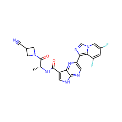 C[C@@H](NC(=O)c1c[nH]c2ncc(-c3ncn4cc(F)cc(F)c34)nc12)C(=O)N1CC(C#N)C1 ZINC000096258676