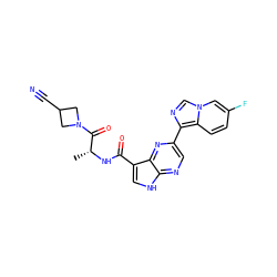 C[C@@H](NC(=O)c1c[nH]c2ncc(-c3ncn4cc(F)ccc34)nc12)C(=O)N1CC(C#N)C1 ZINC000096258678