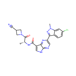 C[C@@H](NC(=O)c1c[nH]c2ncc(-c3nn(C)c4cc(Cl)ccc34)nc12)C(=O)N1CC(C#N)C1 ZINC000096258701