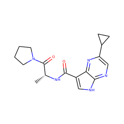 C[C@@H](NC(=O)c1c[nH]c2ncc(C3CC3)nc12)C(=O)N1CCCC1 ZINC000095584055