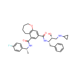 C[C@@H](NC(=O)c1cc(C(=O)N[C@@H](Cc2ccccc2)[C@H](O)CNC2CC2)cc2c1CCCCO2)c1ccc(F)cc1 ZINC000044305782