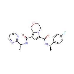 C[C@@H](NC(=O)c1cc(C(=O)N[C@H](C)c2ncccn2)c2n1CCOC2)c1ccc(F)cc1 ZINC000146136899