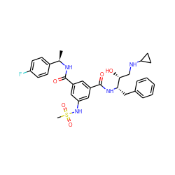 C[C@@H](NC(=O)c1cc(NS(C)(=O)=O)cc(C(=O)N[C@@H](Cc2ccccc2)[C@H](O)CNC2CC2)c1)c1ccc(F)cc1 ZINC000014961368