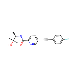 C[C@@H](NC(=O)c1ccc(C#Cc2ccc(F)cc2)cn1)C(C)(C)O ZINC000096933584