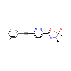 C[C@@H](NC(=O)c1ccc(C#Cc2cccc(F)c2)nn1)C(C)(C)O ZINC000096933545