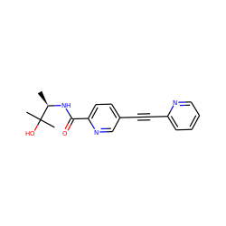 C[C@@H](NC(=O)c1ccc(C#Cc2ccccn2)cn1)C(C)(C)O ZINC000096933590