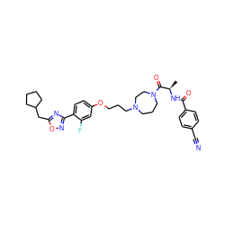 C[C@@H](NC(=O)c1ccc(C#N)cc1)C(=O)N1CCCN(CCCOc2ccc(-c3noc(CC4CCCC4)n3)c(F)c2)CC1 ZINC000027728399