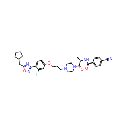 C[C@@H](NC(=O)c1ccc(C#N)cc1)C(=O)N1CCN(CCCOc2ccc(-c3noc(CC4CCCC4)n3)c(F)c2)CC1 ZINC000027742467