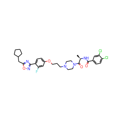 C[C@@H](NC(=O)c1ccc(Cl)c(Cl)c1)C(=O)N1CCN(CCCOc2ccc(-c3noc(CC4CCCC4)n3)c(F)c2)CC1 ZINC000027734802