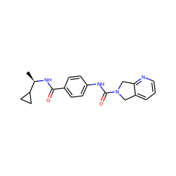 C[C@@H](NC(=O)c1ccc(NC(=O)N2Cc3cccnc3C2)cc1)C1CC1 ZINC000167425924