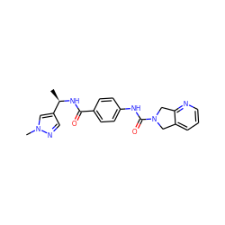 C[C@@H](NC(=O)c1ccc(NC(=O)N2Cc3cccnc3C2)cc1)c1cnn(C)c1 ZINC000166830226