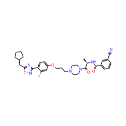 C[C@@H](NC(=O)c1cccc(C#N)c1)C(=O)N1CCN(CCCOc2ccc(-c3noc(CC4CCCC4)n3)c(F)c2)CC1 ZINC000027738329