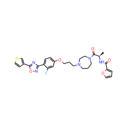 C[C@@H](NC(=O)c1ccco1)C(=O)N1CCCN(CCCOc2ccc(-c3noc(-c4ccsc4)n3)c(F)c2)CC1 ZINC000027741332