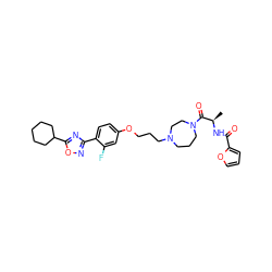 C[C@@H](NC(=O)c1ccco1)C(=O)N1CCCN(CCCOc2ccc(-c3noc(C4CCCCC4)n3)c(F)c2)CC1 ZINC000027736831