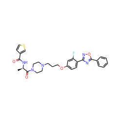 C[C@@H](NC(=O)c1ccsc1)C(=O)N1CCN(CCCOc2ccc(-c3noc(-c4ccccc4)n3)c(F)c2)CC1 ZINC000027721932