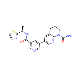 C[C@@H](NC(=O)c1cncc(-c2cnc3c(c2)CCCN3C(N)=O)c1)c1nccs1 ZINC001772570110