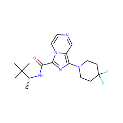 C[C@@H](NC(=O)c1nc(N2CCC(F)(F)CC2)c2cnccn12)C(C)(C)C ZINC000071329235