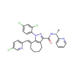 C[C@@H](NC(=O)c1nn(-c2ccc(Cl)cc2Cl)c2c1CCCC/C2=C\c1ccc(Cl)cn1)c1ccccn1 ZINC001772647790