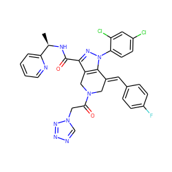 C[C@@H](NC(=O)c1nn(-c2ccc(Cl)cc2Cl)c2c1CN(C(=O)Cn1cnnn1)C/C2=C\c1ccc(F)cc1)c1ccccn1 ZINC001772605153