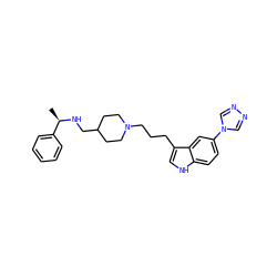 C[C@@H](NCC1CCN(CCCc2c[nH]c3ccc(-n4cnnc4)cc23)CC1)c1ccccc1 ZINC000013802600