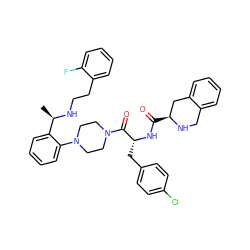 C[C@@H](NCCc1ccccc1F)c1ccccc1N1CCN(C(=O)[C@@H](Cc2ccc(Cl)cc2)NC(=O)[C@H]2Cc3ccccc3CN2)CC1 ZINC000028374273