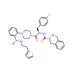 C[C@@H](NCCc1cccs1)c1ccccc1N1CCN(C(=O)[C@@H](Cc2ccc(Cl)cc2)NC(=O)[C@H]2Cc3ccccc3CN2)CC1 ZINC000028373741