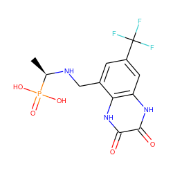 C[C@@H](NCc1cc(C(F)(F)F)cc2[nH]c(=O)c(=O)[nH]c12)P(=O)(O)O ZINC000001546577