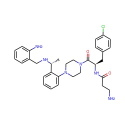 C[C@@H](NCc1ccccc1N)c1ccccc1N1CCN(C(=O)[C@@H](Cc2ccc(Cl)cc2)NC(=O)CCN)CC1 ZINC000028455468