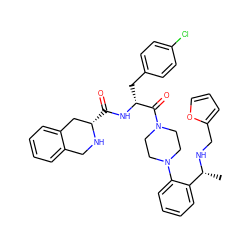 C[C@@H](NCc1ccco1)c1ccccc1N1CCN(C(=O)[C@@H](Cc2ccc(Cl)cc2)NC(=O)[C@H]2Cc3ccccc3CN2)CC1 ZINC000028374258