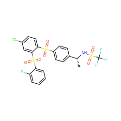 C[C@@H](NS(=O)(=O)C(F)(F)F)c1ccc(S(=O)(=O)c2ccc(Cl)cc2S(=O)(=O)c2ccccc2F)cc1 ZINC000064528044