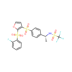 C[C@@H](NS(=O)(=O)C(F)(F)F)c1ccc(S(=O)(=O)c2ccoc2S(=O)(=O)c2ccccc2F)cc1 ZINC000064528222