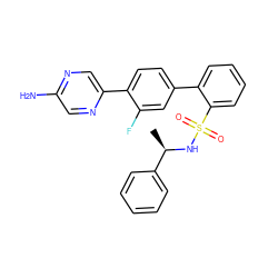 C[C@@H](NS(=O)(=O)c1ccccc1-c1ccc(-c2cnc(N)cn2)c(F)c1)c1ccccc1 ZINC000212163161
