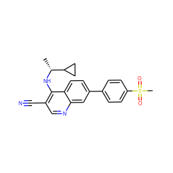 C[C@@H](Nc1c(C#N)cnc2cc(-c3ccc(S(C)(=O)=O)cc3)ccc12)C1CC1 ZINC000095602218