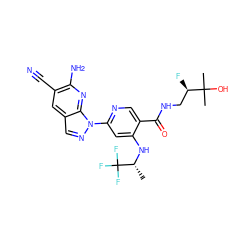 C[C@@H](Nc1cc(-n2ncc3cc(C#N)c(N)nc32)ncc1C(=O)NC[C@@H](F)C(C)(C)O)C(F)(F)F ZINC001772614523