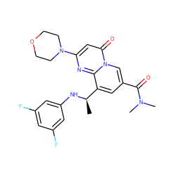 C[C@@H](Nc1cc(F)cc(F)c1)c1cc(C(=O)N(C)C)cn2c(=O)cc(N3CCOCC3)nc12 ZINC000299827468