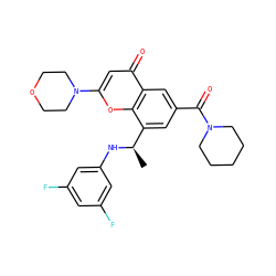 C[C@@H](Nc1cc(F)cc(F)c1)c1cc(C(=O)N2CCCCC2)cc2c(=O)cc(N3CCOCC3)oc12 ZINC000116734432