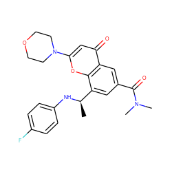 C[C@@H](Nc1ccc(F)cc1)c1cc(C(=O)N(C)C)cc2c(=O)cc(N3CCOCC3)oc12 ZINC000116737747