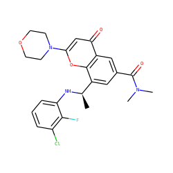 C[C@@H](Nc1cccc(Cl)c1F)c1cc(C(=O)N(C)C)cc2c(=O)cc(N3CCOCC3)oc12 ZINC000116739665